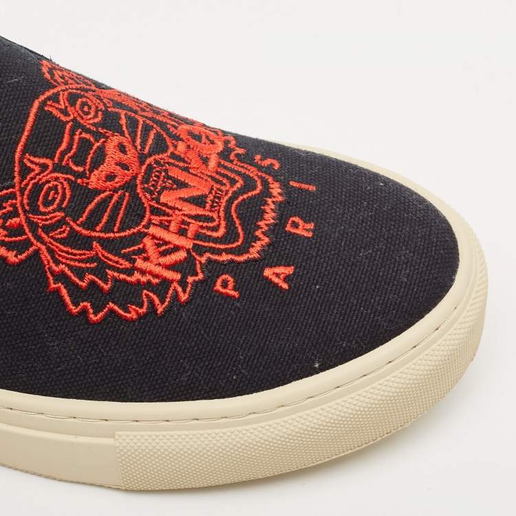 Pre Owned Kenzo Black Canvas Slip On Sneakers Size 37
