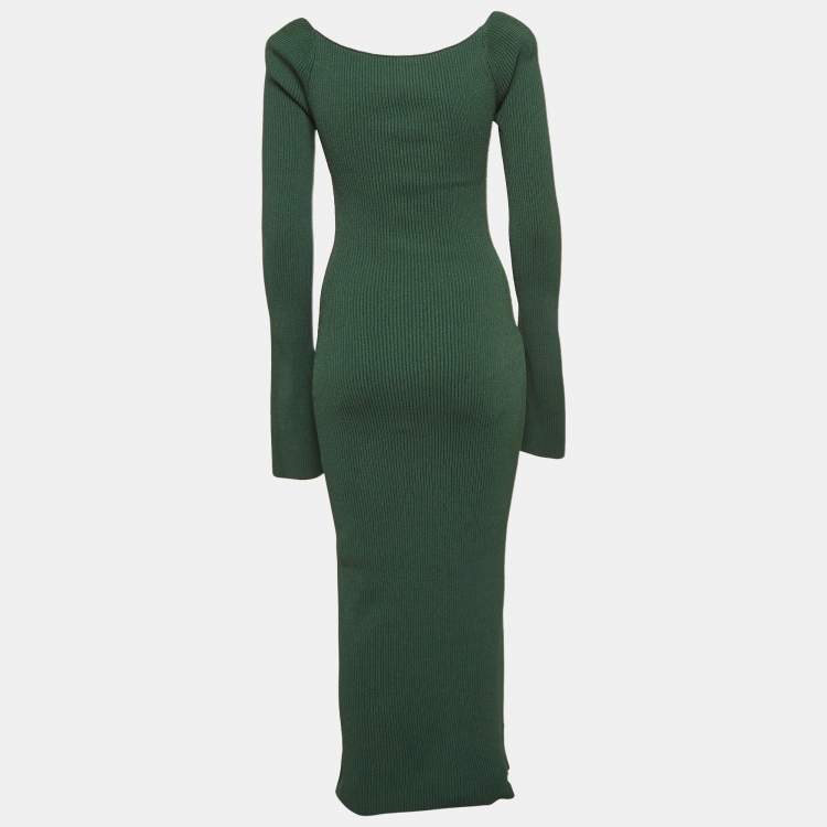 Pre Owned Khaite Green Heavy Rib Knit Beth Bustier Dress M