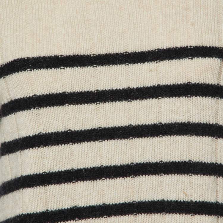 Pre Owned Khaite Beige Stripe Cashmere Sweater M