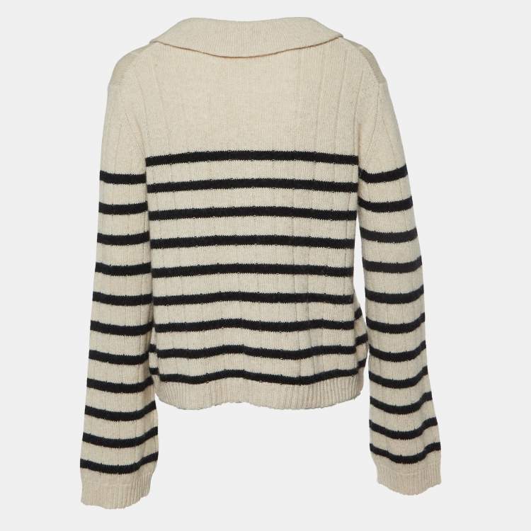 Pre Owned Khaite Beige Stripe Cashmere Sweater M