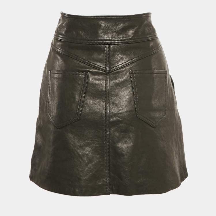 Pre Owned Khaite Black Leather Mini Skirt S