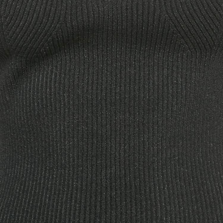 Pre Owned Khaite Black Rib Knit Sweetheart Neck Full Sleeve Top L