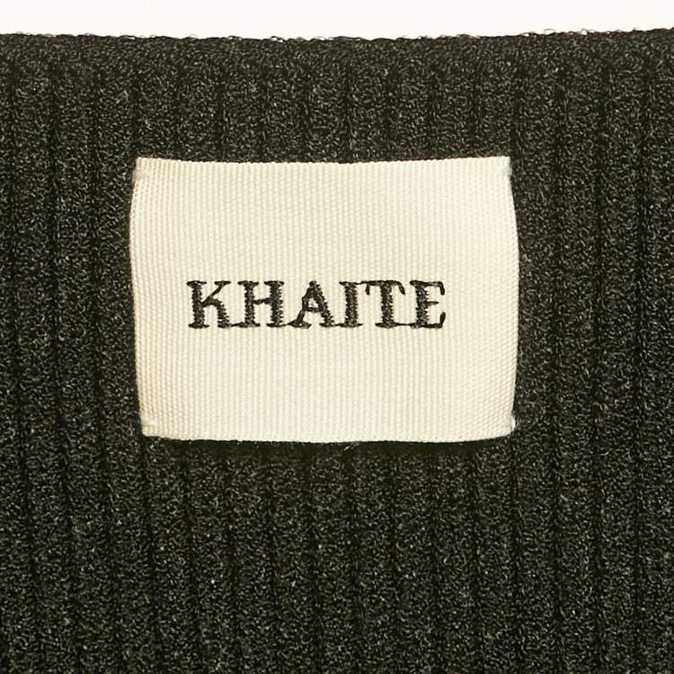 Pre Owned Khaite Black Rib Knit Sweetheart Neck Full Sleeve Top L