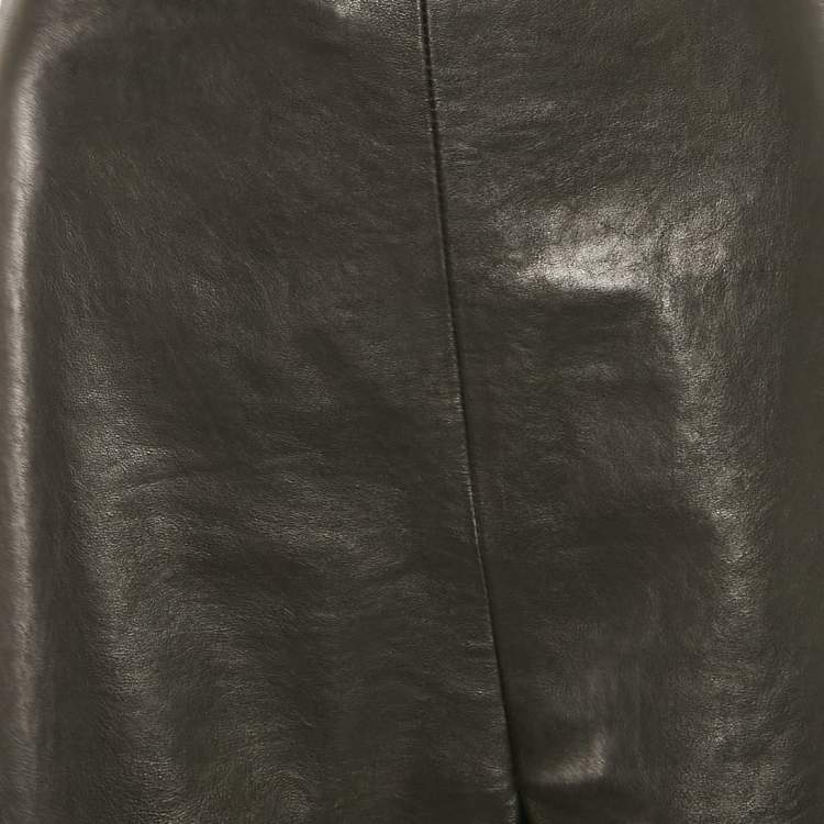 Pre Owned Khaite Black Leather Knee Length Skirt S