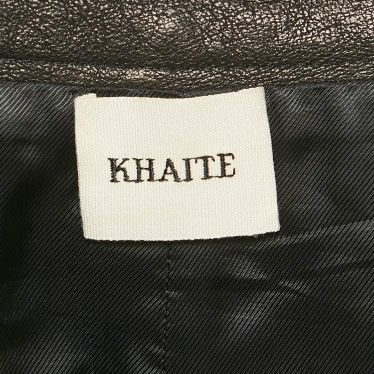Pre Owned Khaite Black Leather Knee Length Skirt S