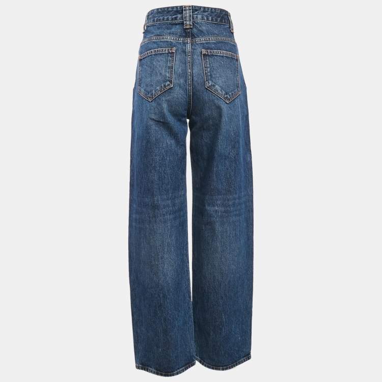 Pre Owned Khaite Blue Washed Denim Wide-Leg Jeans S Waist 26"