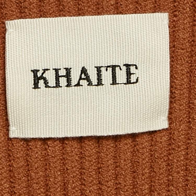 Pre Owned Khaite Brown Rib Knit Sweetheart Neck Full Sleeve Top L