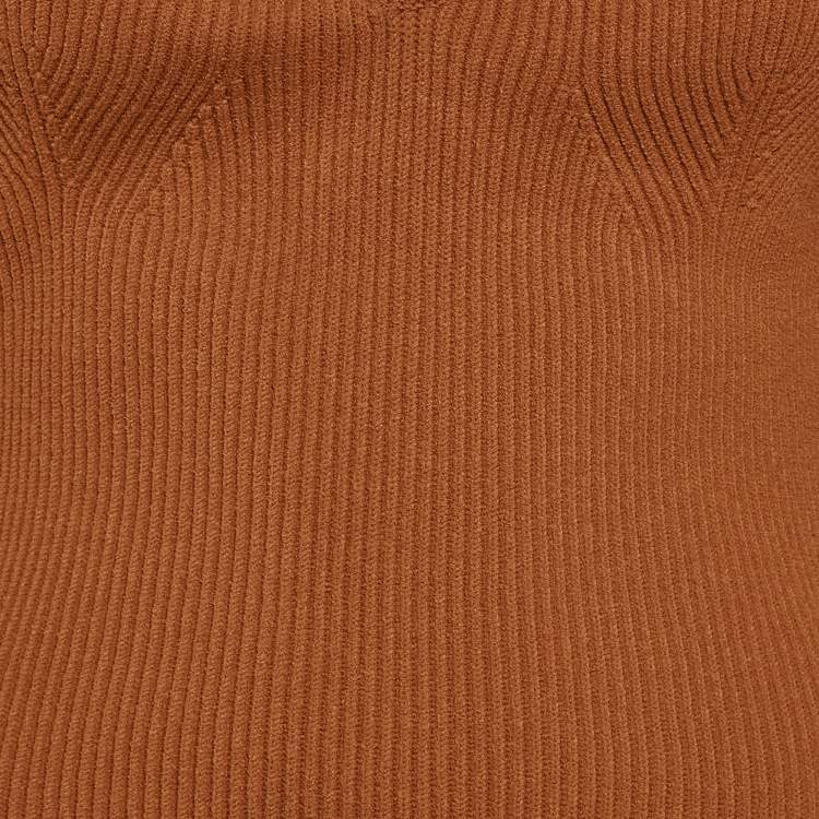 Pre Owned Khaite Brown Rib Knit Sweetheart Neck Full Sleeve Top L