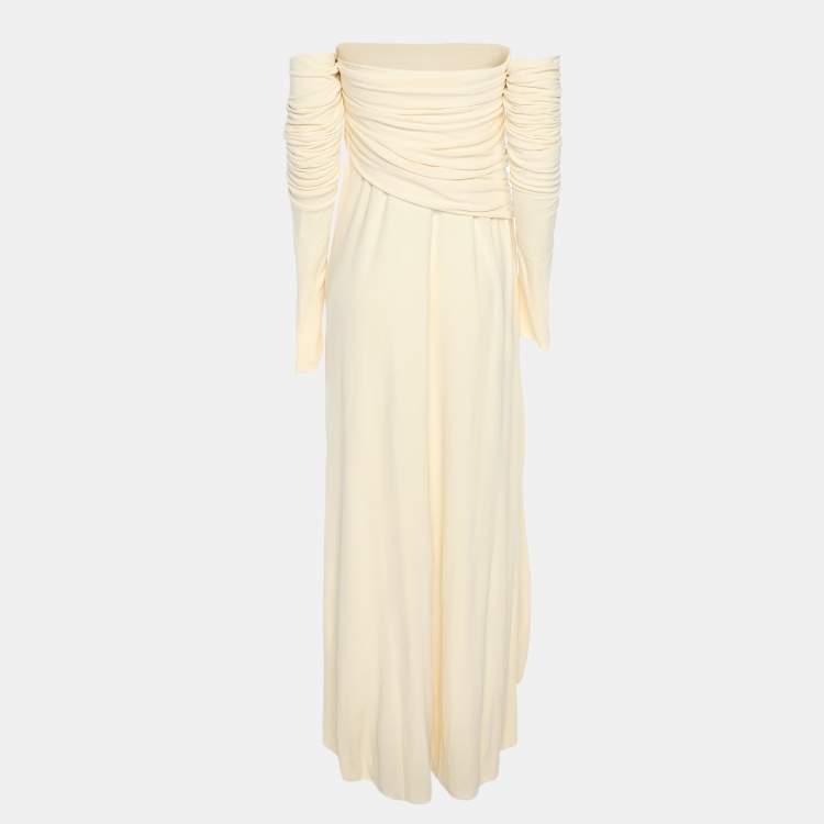 Pre Owned Khaite Cream Crepe the Nerissa Midi Dress L