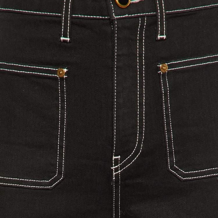 مملوكة مسبقًا Khaite Black Denim Contrast Stitch Detail Jeans M/Waist 29.5"