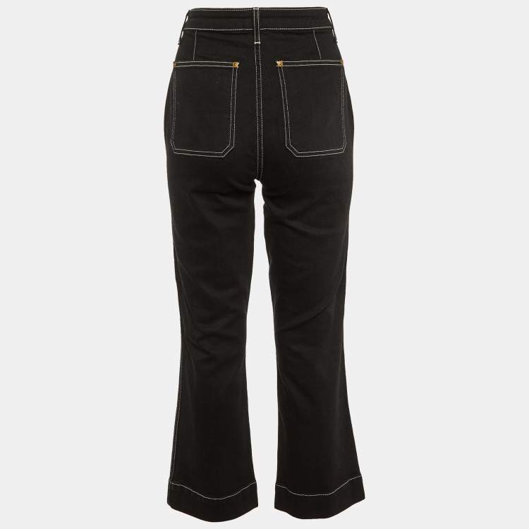 مملوكة مسبقًا Khaite Black Denim Contrast Stitch Detail Jeans M/Waist 29.5"