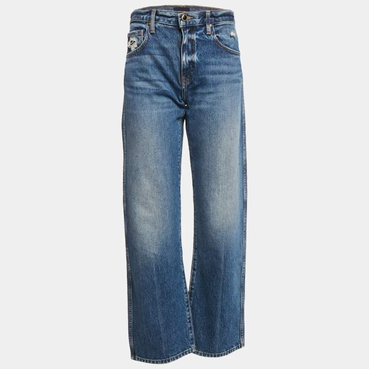 Pre Owned Khaite Blue Faded Denim Straight Leg Jeans S Waist 29"