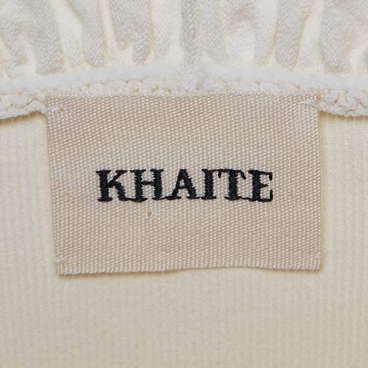 Pre Owned Khaite Off-White Knit Ruched Fit and Flare Midi Dress S