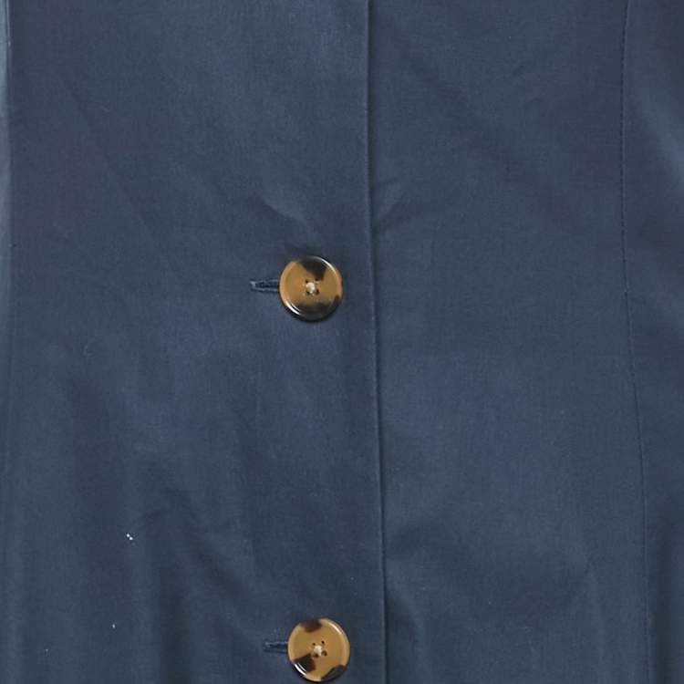 Pre Owned Khaite Navy Blue Cotton Flared Sleeveless Midi Dress M