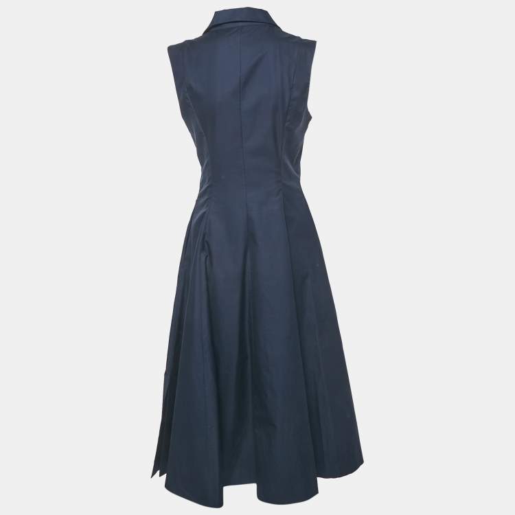 Pre Owned Khaite Navy Blue Cotton Flared Sleeveless Midi Dress M