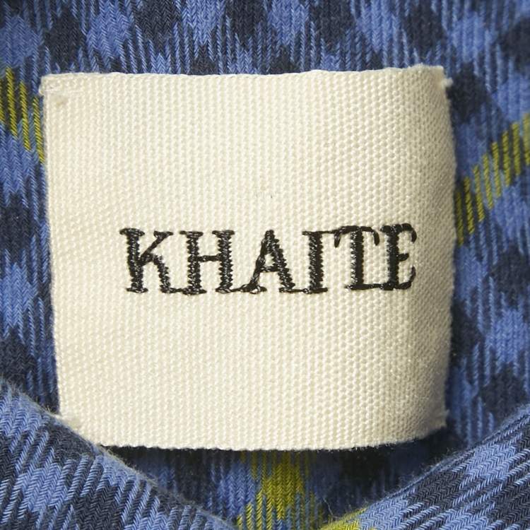 Pre Owned Khaite Blue Houndstooth Cotton Blend Daniella Midi Dress XS 