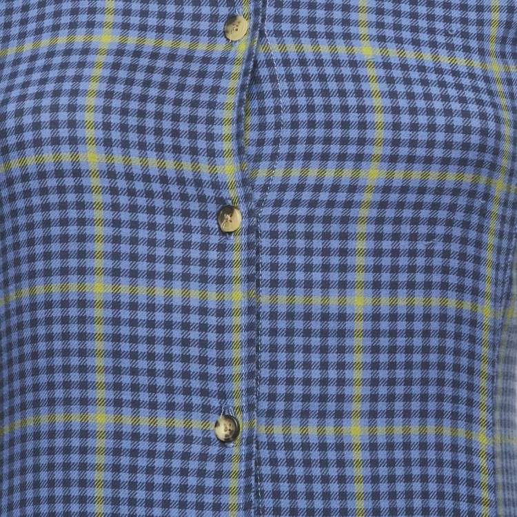 Pre Owned Khaite Blue Houndstooth Cotton Blend Daniella Midi Dress XS 