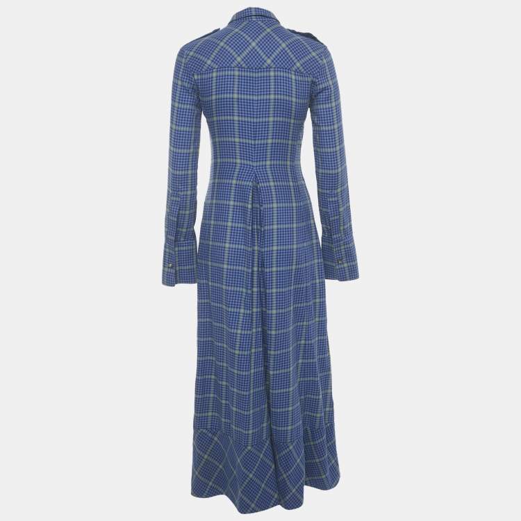 Pre Owned Khaite Blue Houndstooth Cotton Blend Daniella Midi Dress XS 