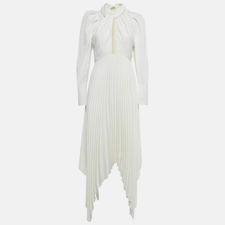 Pre Owned Khaite Ivory Plisse Satin Asymmetric Maxi Dress M