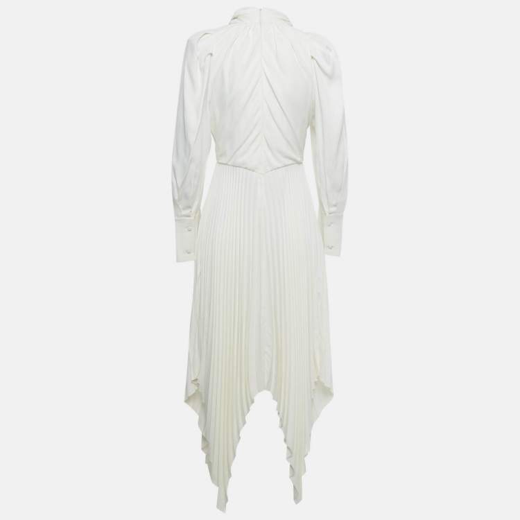 Pre Owned Khaite Ivory Plisse Satin Asymmetric Maxi Dress M