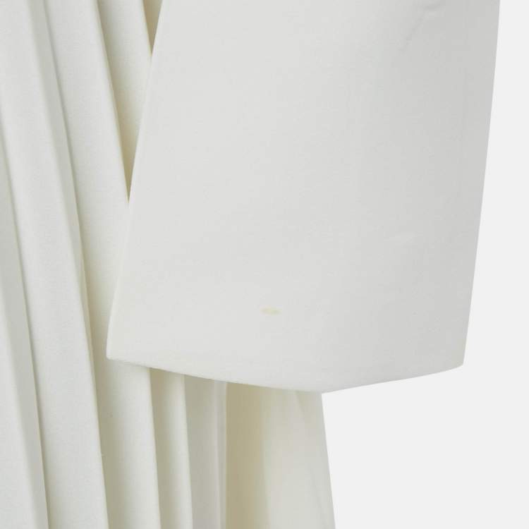 Pre Owned Khaite Ivory Plisse Satin Asymmetric Maxi Dress M