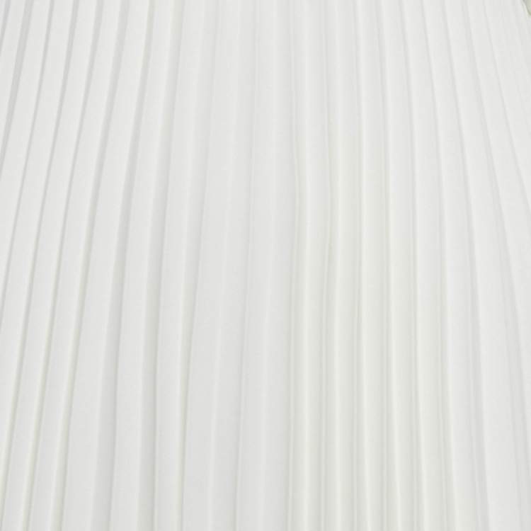 Pre Owned Khaite Ivory Plisse Satin Asymmetric Maxi Dress M