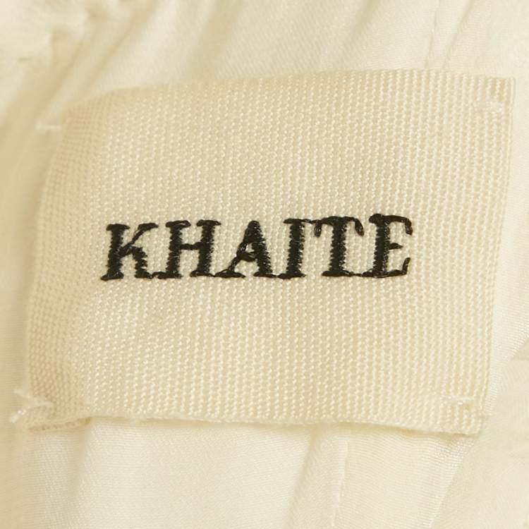 Pre Owned Khaite Ivory Plisse Satin Asymmetric Maxi Dress M