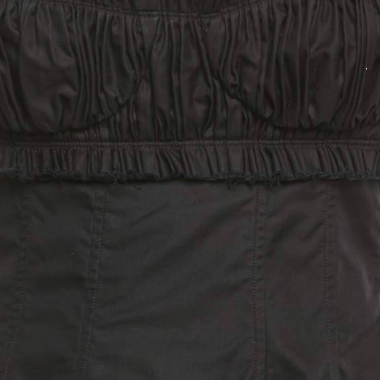 Pre Owned Khaite Black Cotton Raw Edge Shirring Midi Dress S