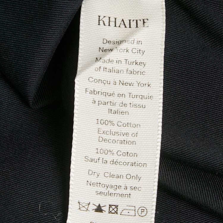 Pre Owned Khaite Black Cotton Raw Edge Shirring Midi Dress S