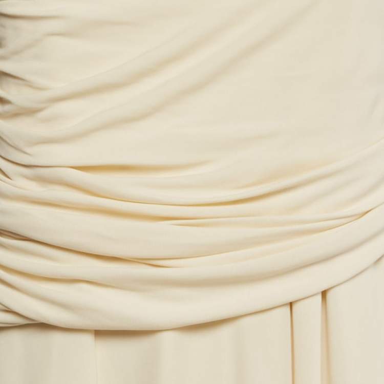 Pre Owned Khaite Cream Jersey Ruche The Nerissa Midi Dress L