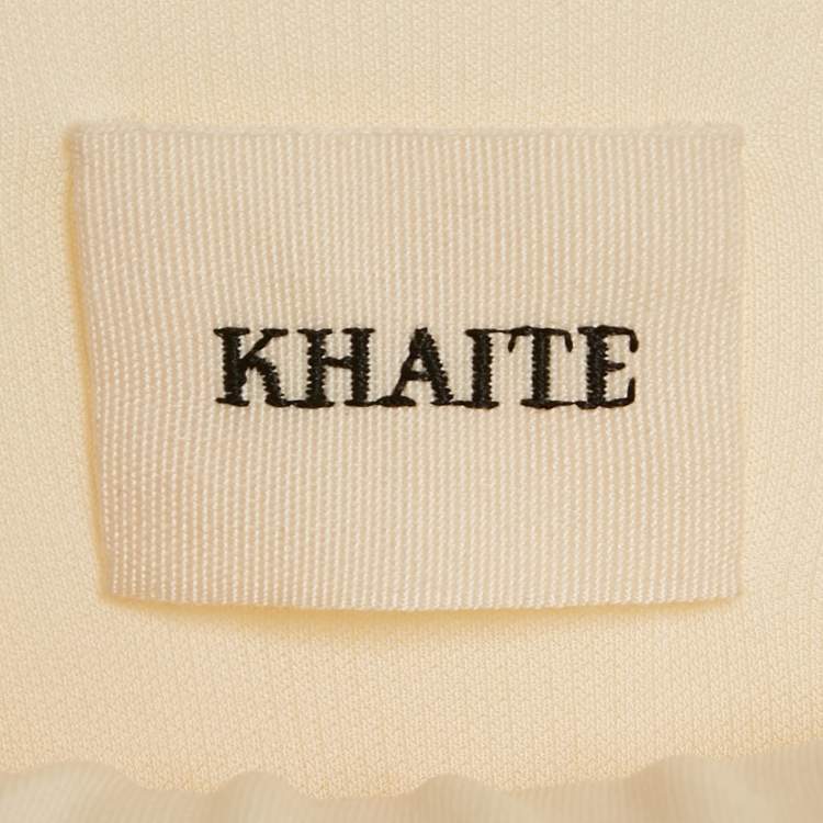 Pre Owned Khaite Cream Jersey Ruche The Nerissa Midi Dress L
