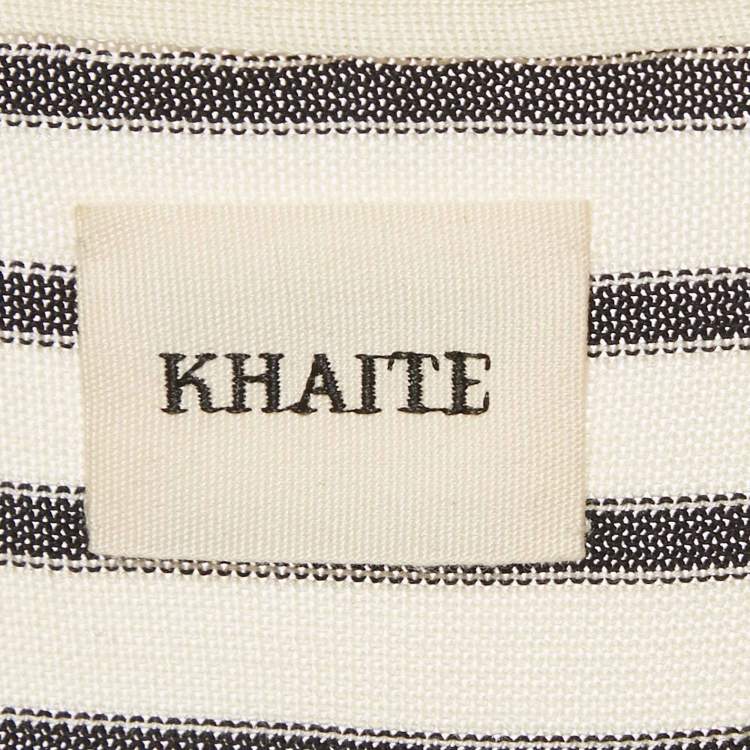 Pre Owned Khaite Off-White Striped Knit Long Sleeve Top S