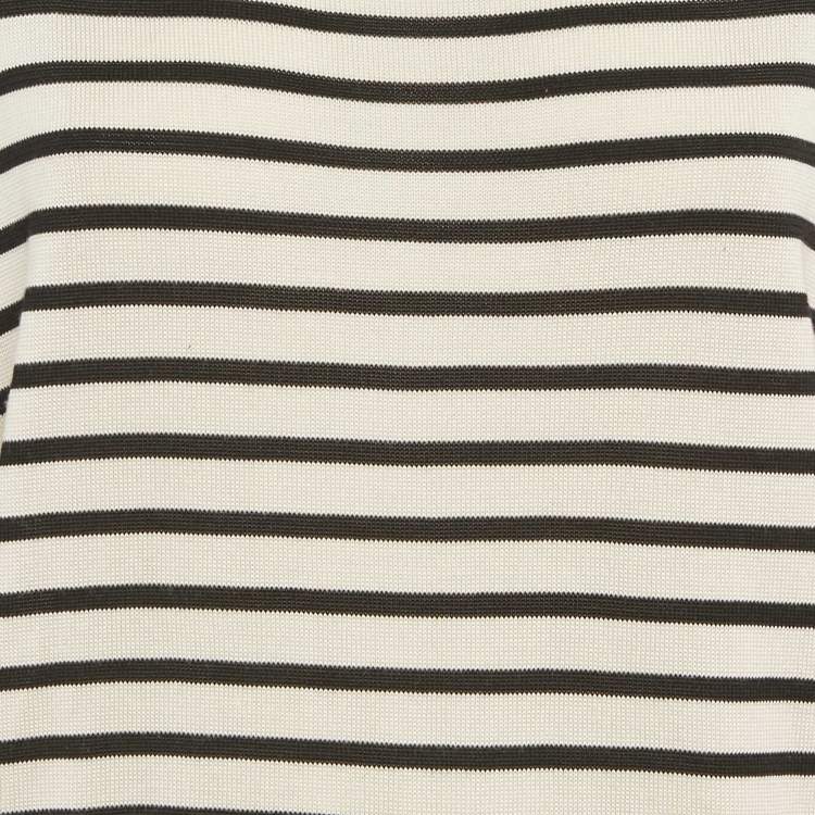 Pre Owned Khaite Off-White Striped Knit Long Sleeve Top S