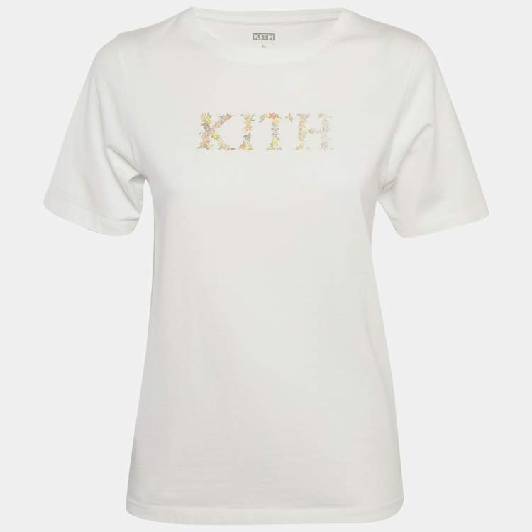 Pre Owned Kith White Floral Logo Print Jersey T-Shirt XL