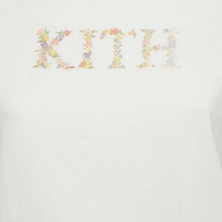 Pre Owned Kith White Floral Logo Print Jersey T-Shirt XL