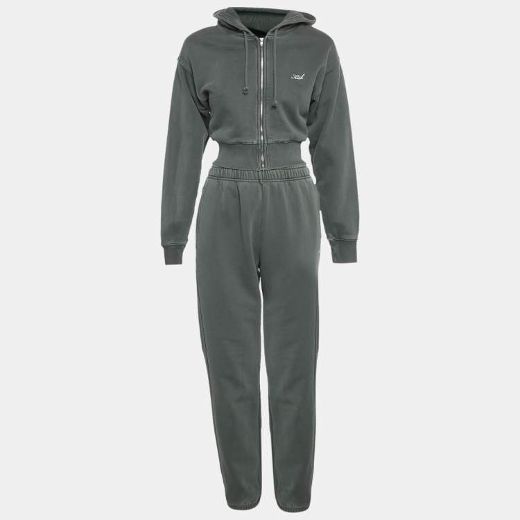 Pre Owned Kith Green Faded Cotton Sweatshirt and Sweatpants Set XS
