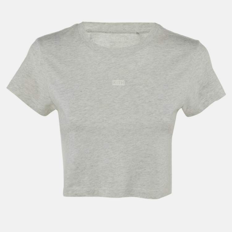 Pre Owned Kith Grey Logo Print Cotton Crop T-Shirt XS