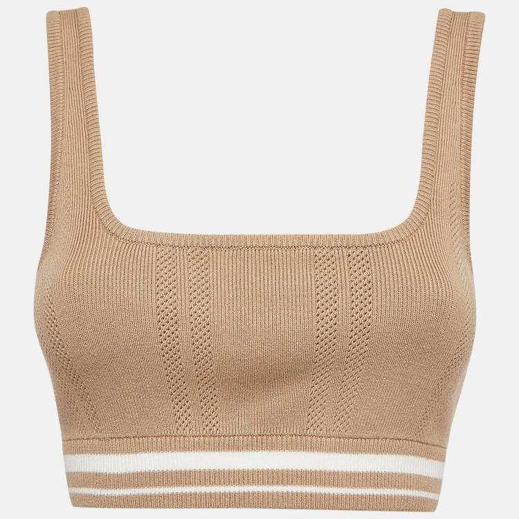 Pre Owned Kith Beige Patterned Rib Knit Crop Top S