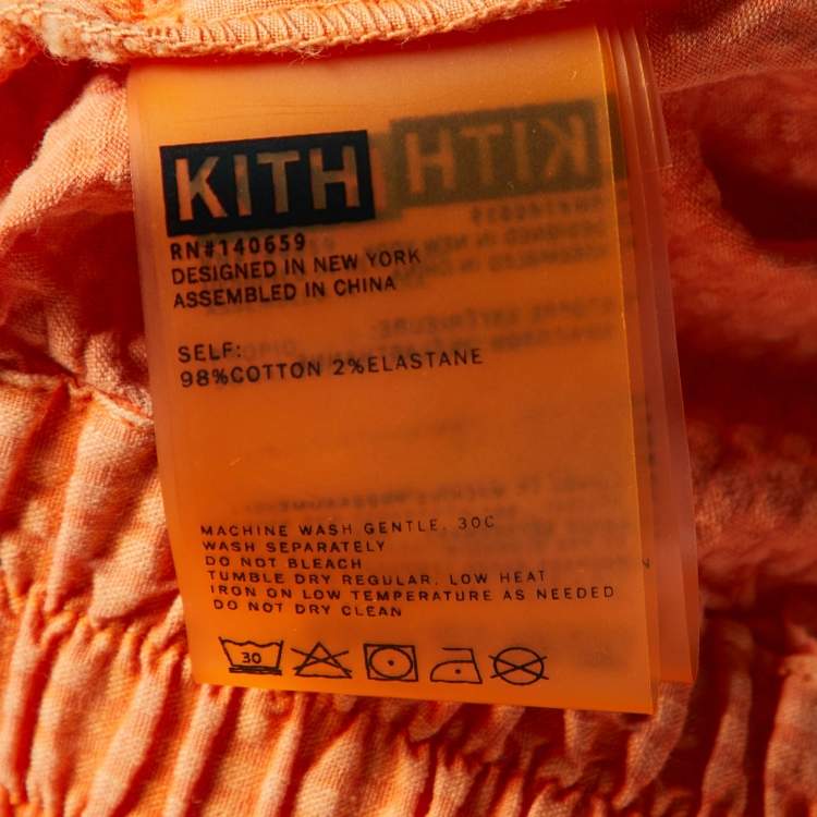 Pre Owned Kith Orange Seersucker Cotton Elasticized Waist Shorts S