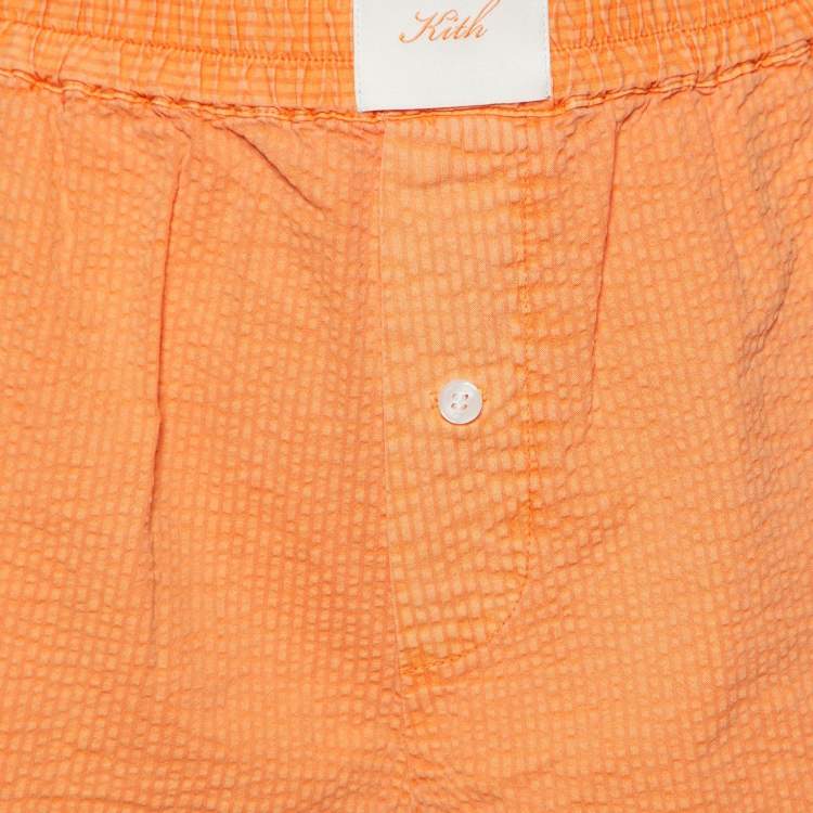 Pre Owned Kith Orange Seersucker Cotton Elasticized Waist Shorts S