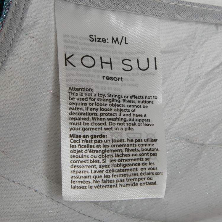Pre Owned Koh Sui Metallic Lurex Button Front Feather Detail Cut-Out Mini Dress M