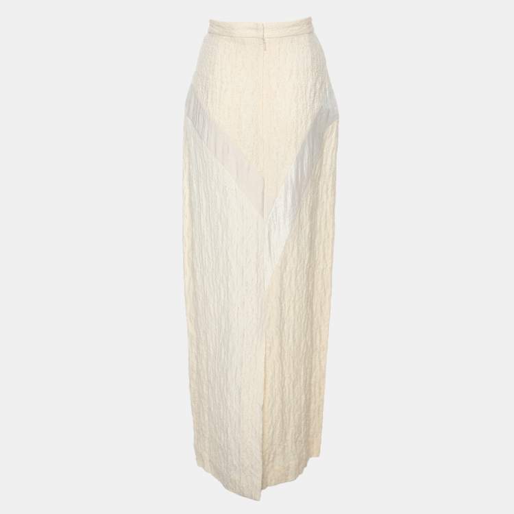 Pre Owned Koi Creme Textured Silk Maxi Skirt S