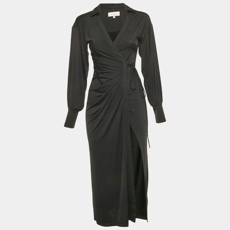 Pre Owned L'Academie Black Jersey Draped Wrap Dress XXS
