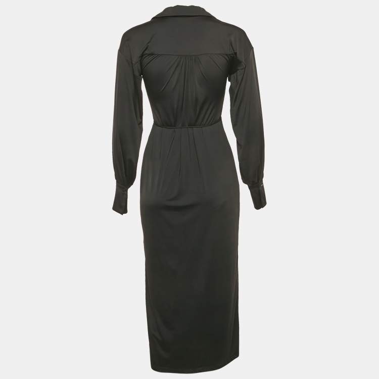 Pre Owned L'Academie Black Jersey Draped Wrap Dress XXS