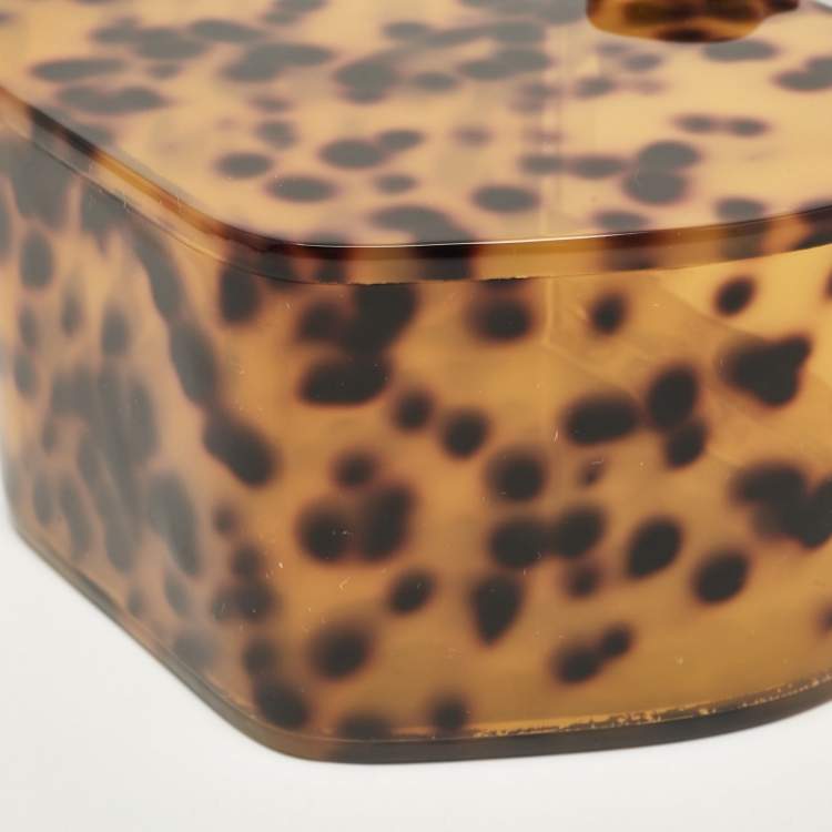 Pre Owned L'Afshar Brown Leopard Print Acrylic Top Handle Bag