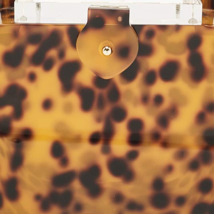 Pre Owned L'Afshar Brown Leopard Print Acrylic Top Handle Bag
