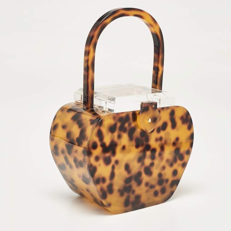 Pre Owned L'Afshar Brown Leopard Print Acrylic Top Handle Bag