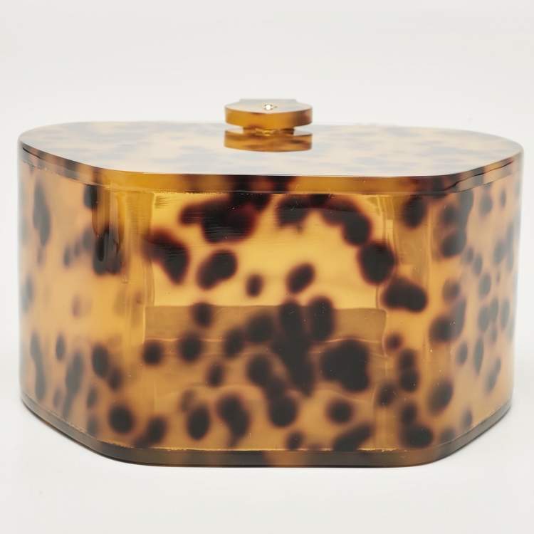 Pre Owned L'Afshar Brown Leopard Print Acrylic Top Handle Bag
