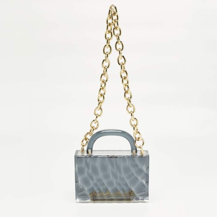 Pre Owned L'Afshar Grey Acrylic Amnis Chain Clutch