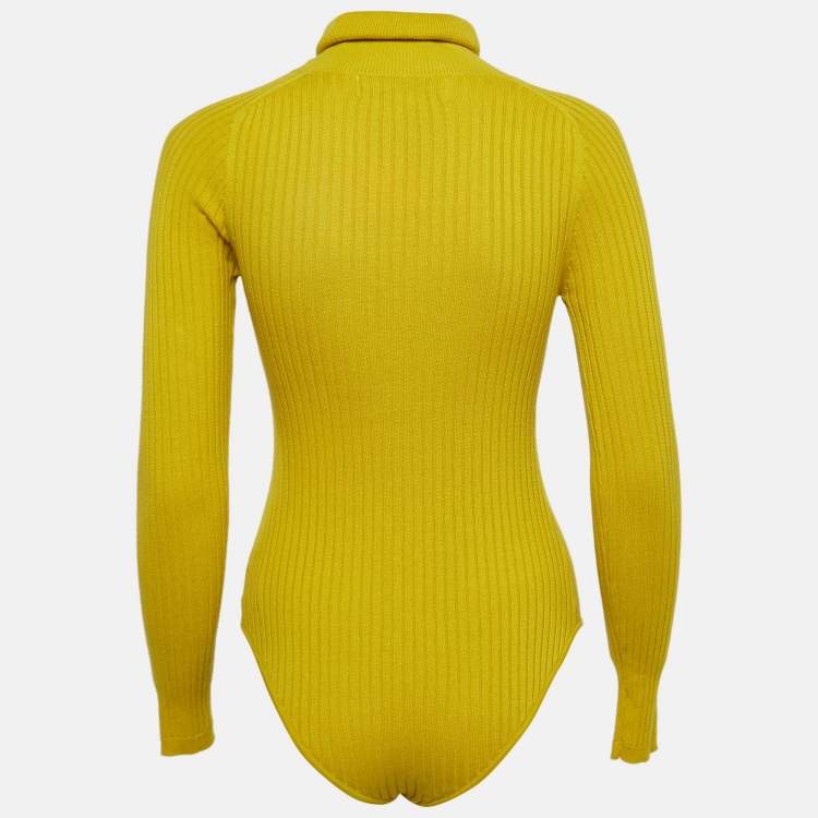 Pre Owned L.F.Markey Chartreuse Green Rib Knit Axel Bodysuit M